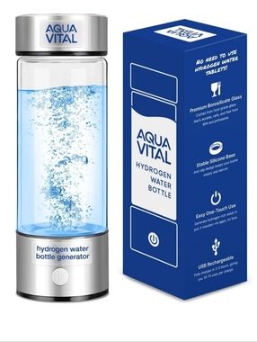 Aqua Vital Hydrogen Water Bottle Generator USB Rechargeable Glass – New